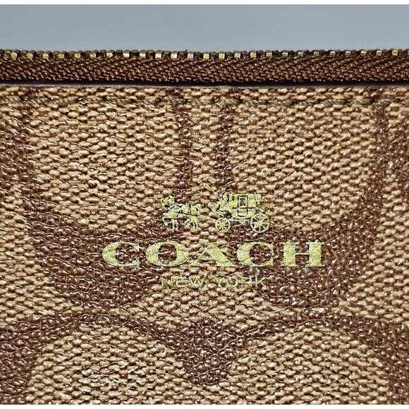 Coach Signature Women's Brown Leather Double Zip Wristlet Wallet144 - Picture 5 of 13